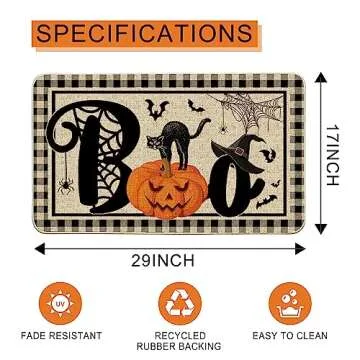 Bonsai Tree Halloween Door Mats 17x29 Inch, Welcome Mats Outdoor - Pumpkins, Black Cat Decorative Front Door Decorations