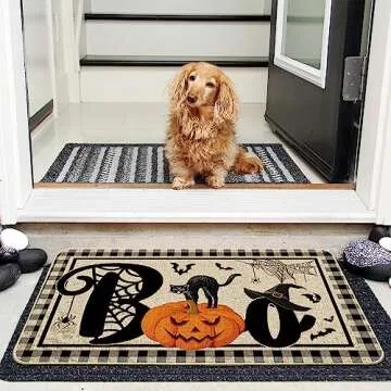 Bonsai Tree Halloween Door Mats 17x29 Inch, Welcome Mats Outdoor - Pumpkins, Black Cat Decorative Front Door Decorations