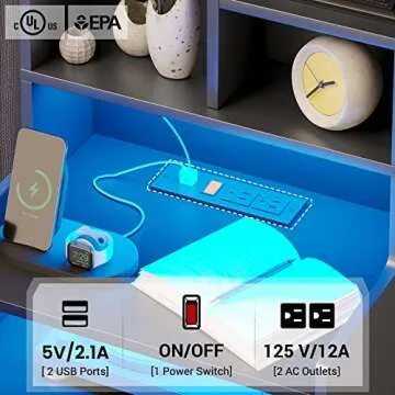 BTHFST Tall Nightstand Set of 2, LED Nightstand with Charging Station, Tall Bedside Table with Shelves and 2 Drawers, Side End Table with LED Lights and Storage, Black