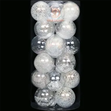 Sea Team Shatterproof Clear Plastic Christmas Ball Ornaments Set with Delicate Decorations 24-Pack
