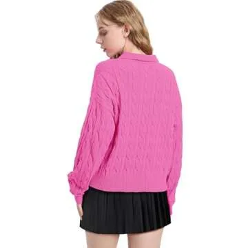 WIHOLL Cute Sweaters for Women Concert Outfits 2024 Fashion Pullover Long Sleeve Ladies Tops V Neck Clothes Basic Casual Going Out Barbie Pink M