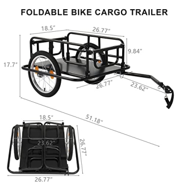 PEXMOR Foldable Bike Cargo Trailer Universal Hitch Large Capacity