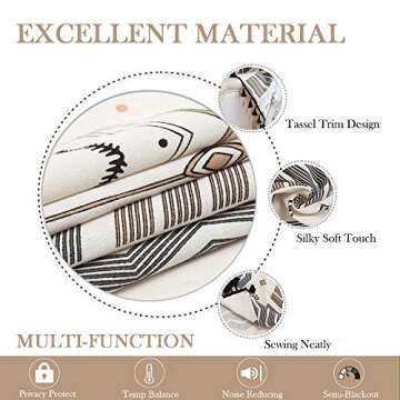 ColorBird Boho Curtains 2 Panels 84 Inch Curtain Geometric Semi-Blackout Light Filtering Window Treatment Cotton Linen with Black Tassel Rod Pocket Drapes for Living Bedroom