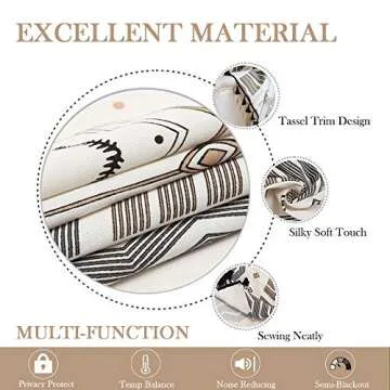 ColorBird Boho Curtains 2 Panels 84 Inch Curtain Geometric Semi-Blackout Light Filtering Window Treatment Cotton Linen with Black Tassel Rod Pocket Drapes for Living Bedroom