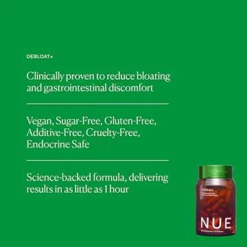The Nue Co. DEBLOAT+ Supplement, Bloating, Soothes Gas and Abdominal Pain, Immunity Support, Improves Gut Health, Vegan, Gluten Free, 60 Cap