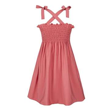 Mommy and Me Floral Smocked Dress Sleeveless Sundress Adjustable Strappy Summer Casual Dress (X-Large, Pink)