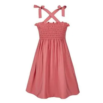 Mommy and Me Floral Smocked Dress Sleeveless Sundress Adjustable Strappy Summer Casual Dress (X-Large, Pink)