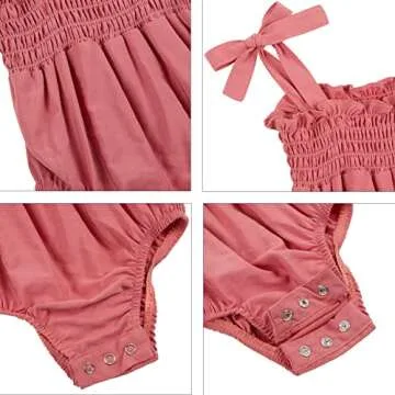 Mommy and Me Floral Smocked Dress Sleeveless Sundress Adjustable Strappy Summer Casual Dress (X-Large, Pink)