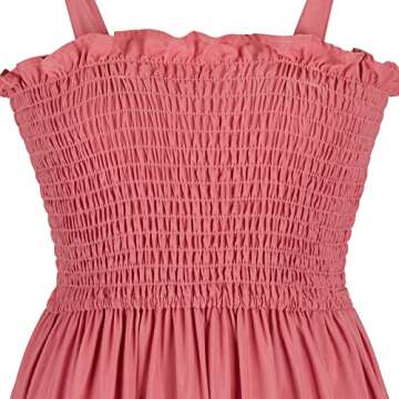 Mommy and Me Floral Smocked Dress Sleeveless Sundress Adjustable Strappy Summer Casual Dress (X-Large, Pink)