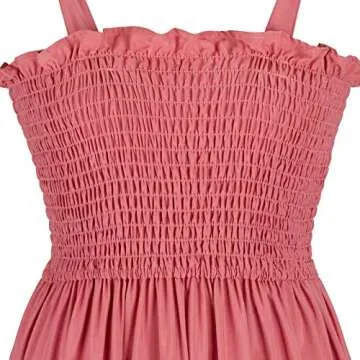 Mommy and Me Floral Smocked Dress Sleeveless Sundress Adjustable Strappy Summer Casual Dress (X-Large, Pink)