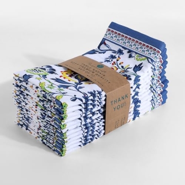 Fingercraft Cotton Linen Floral Napkins Set of 12 for Elegant Dining
