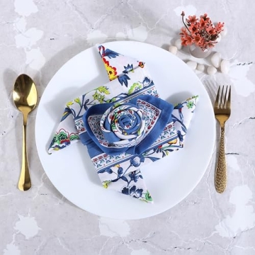 Fingercraft Cotton Linen Floral Napkins Set of 12 for Elegant Dining