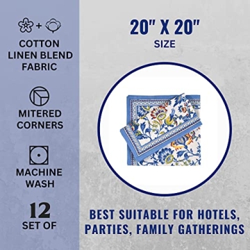 Fingercraft Cotton Linen Floral Napkins Set of 12 for Elegant Dining