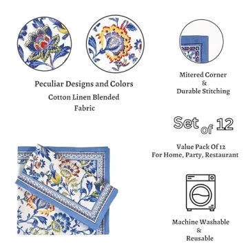 Fingercraft Cotton Linen Floral Napkins Set of 12 for Elegant Dining