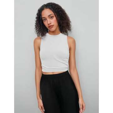 CIDER Womens Summer Tops Crop Tops for Women Womens Tank Tops Mimi Cuttrell Solid Sleeveless Ruched Crop Top: White, M