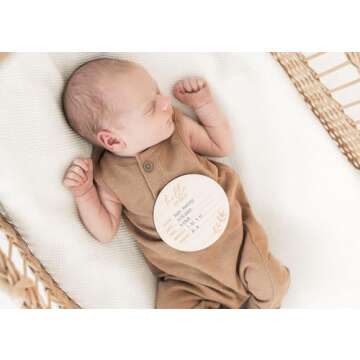 Monthly Baby Milestone Signs with Hello World Newborn Announcement Sign - Milestone Wooden Circles -...