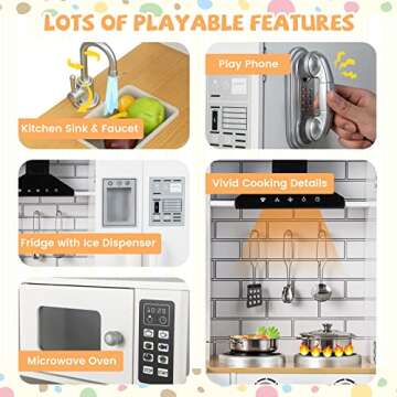 HONEY JOY Corner Kids Kitchen Playset, Little Chef Wooden Play Kitchen for Toddlers, Microwave, Refr...