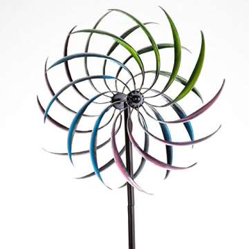 Bits and Pieces - The Original Rainbow Wind Spinner - Decorative Lawn Ornament Wind Mill - Tri-Colored Kinetic Garden Spinner