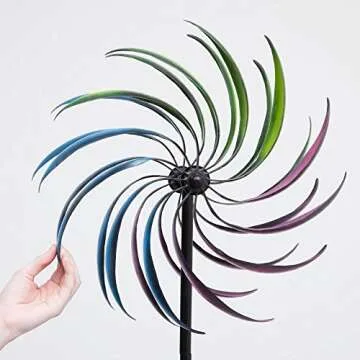 Bits and Pieces - The Original Rainbow Wind Spinner - Decorative Lawn Ornament Wind Mill - Tri-Colored Kinetic Garden Spinner