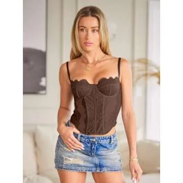 Dealmore Corset Tops For Women Going Out Lace Mesh Date Night Spaghetti Strap Party Club Fall Outfits Clothes Fashion 2025 Brown Medium