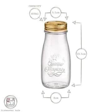Bormioli Rocco Quattro Stagioni, Glass Canning Jar and Drinking Bottle, 13.5 Oz. with Gold Metal Airtight Lid, Made in Italy.