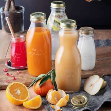 Bormioli Rocco Quattro Stagioni, Glass Canning Jar and Drinking Bottle, 13.5 Oz. with Gold Metal Airtight Lid, Made in Italy.