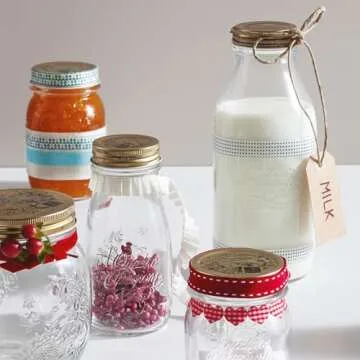 Bormioli Rocco Quattro Stagioni, Glass Canning Jar and Drinking Bottle, 13.5 Oz. with Gold Metal Airtight Lid, Made in Italy.