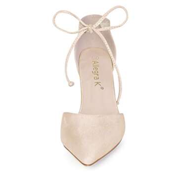 Allegra K Women's Ankle Tie Chunky Heel Pointed Toe Dress Point Toe Dress Beige Pumps - 6 M US