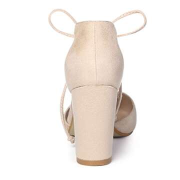 Allegra K Women's Ankle Tie Chunky Heel Pointed Toe Dress Point Toe Dress Beige Pumps - 6 M US