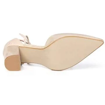 Allegra K Women's Ankle Tie Chunky Heel Pointed Toe Dress Point Toe Dress Beige Pumps - 6 M US