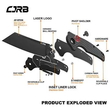 CJRB CUTLERY Folding Knife Crag (J1904) AR-RPM9 Powder Steel Black PVD Blade Carbon Fiber Handle Poc...