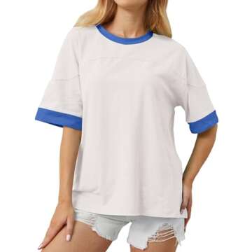 Anoumcy Color Block Oversized Cotton T-Shirt for Women