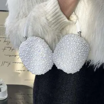 Glitter Pearls Case Cover for AirPods Max Headphones with Cleaner Pen Girls, Soft Handmade Beads TPU Ear Cups/Ear Pad/Headband Case Cover Silicone Protector for Apple Air Pod Max Accessories, White