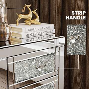 IKIFLY Mirrored End Table Set of 2, Mirror Crystal Accent Side Table w/3 Drawers, Finished Nightstand for Living Room/Bedroom (2pc, Silver&Crystal)