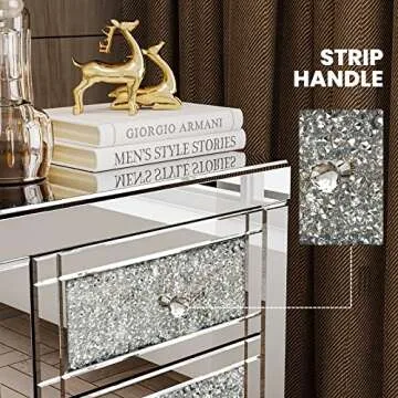 IKIFLY Mirrored End Table Set of 2, Mirror Crystal Accent Side Table w/3 Drawers, Finished Nightstand for Living Room/Bedroom (2pc, Silver&Crystal)