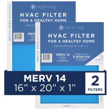 Medify Air 16x20x1 Filter - MERV 14 HEPA Air Cleaning for Pollution, Smoke, Allergies, Dust (2-Pack)...