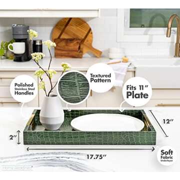 Home Redefined 18"x12" Rectangle Serving Tray Alligator Green Beautiful Modern Elegant Decorative Tray with Gold Polished Metal Handles Room Decor Ottoman Coffee Table Tray for All Occasion's