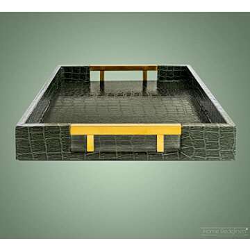 Home Redefined 18"x12" Rectangle Serving Tray Alligator Green Beautiful Modern Elegant Decorative Tray with Gold Polished Metal Handles Room Decor Ottoman Coffee Table Tray for All Occasion's