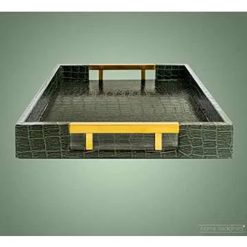 Home Redefined 18"x12" Rectangle Serving Tray Alligator Green Beautiful Modern Elegant Decorative Tray with Gold Polished Metal Handles Room Decor Ottoman Coffee Table Tray for All Occasion's