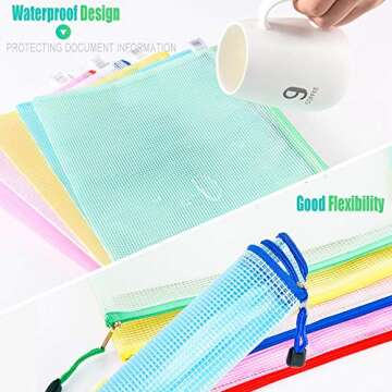 MerryNine Zipper Pouch Document Bag(5 Colors,10 Pack), Letter Size Waterproof Document Pouch with Card Pocket for School Office Supplies, Bill Storage，Cross Stitch Organizing Storage (A3A4A5Mixed)