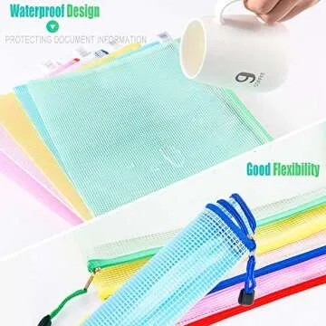 MerryNine Zipper Pouch Document Bag(5 Colors,10 Pack), Letter Size Waterproof Document Pouch with Card Pocket for School Office Supplies, Bill Storage，Cross Stitch Organizing Storage (A3A4A5Mixed)