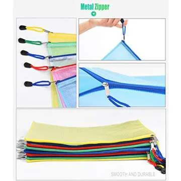 MerryNine Zipper Pouch Document Bag(5 Colors,10 Pack), Letter Size Waterproof Document Pouch with Card Pocket for School Office Supplies, Bill Storage，Cross Stitch Organizing Storage (A3A4A5Mixed)