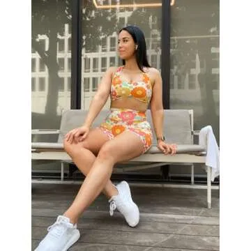 Aoxjox Trinity Workout Biker Shorts for Women Tummy Control High Waisted Exercise Athletic Gym Running Yoga Short 6" (Flower Print, XX-Large)