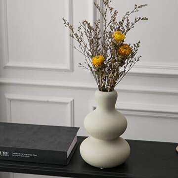 Tenforie Ceramic Vase, Modern Vase for Decor, Light Grey Vases for Home Decor Living Room, Decorativ...