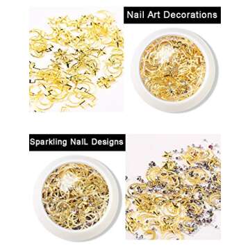 Ocealux Sparkle Nail Art Studs 6 Wheels Acrylic Nail Art Decorations Rhinestones Kit for Women DIY Nail Beauty Designs Gold Glittering Metal Nail Gems Jewels Manicure Tips Wraps Charms Accessories