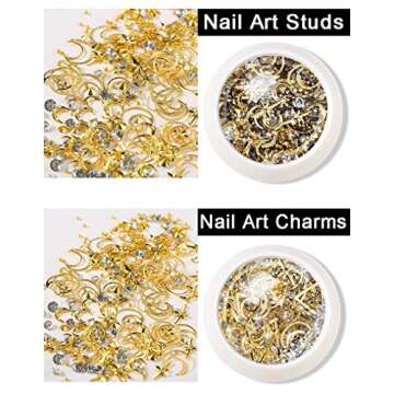 Ocealux Sparkle Nail Art Studs 6 Wheels Acrylic Nail Art Decorations Rhinestones Kit for Women DIY Nail Beauty Designs Gold Glittering Metal Nail Gems Jewels Manicure Tips Wraps Charms Accessories