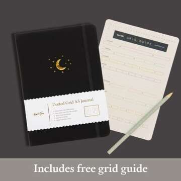 Yop & Tom Bullet Dotted Journal (A5) - Moon and Stars - Dot Grid Notebook With Extra Thick Paper (160 GSM) - Charcoal