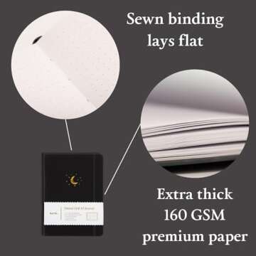 Yop & Tom Bullet Dotted Journal (A5) - Moon and Stars - Dot Grid Notebook With Extra Thick Paper (160 GSM) - Charcoal