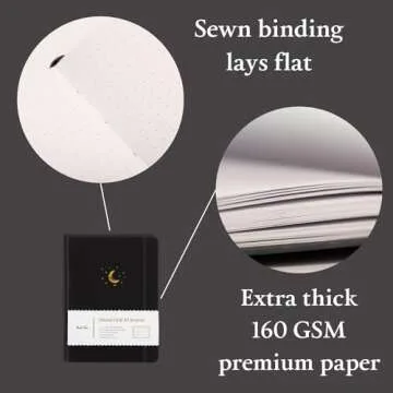 Yop & Tom Bullet Dotted Journal (A5) - Moon and Stars - Dot Grid Notebook With Extra Thick Paper (160 GSM) - Charcoal