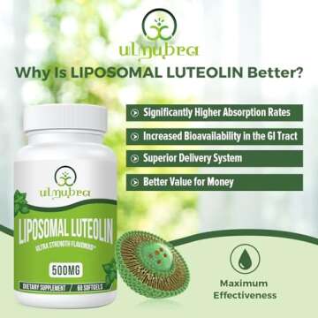 Ulmubra Liposomal Luteolin 500MG, Maximum Absorption, Potent Flavonoid, 60 Softgels, Luteolin Supplement, Non-GMO, Gluten Free